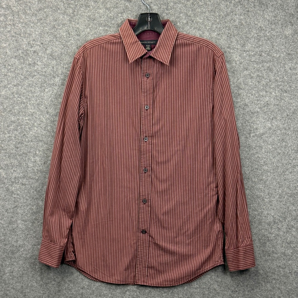 Banana Republic‎ Mens S Burgundy Striped Long Sleeve Button Down Shirt Stretch